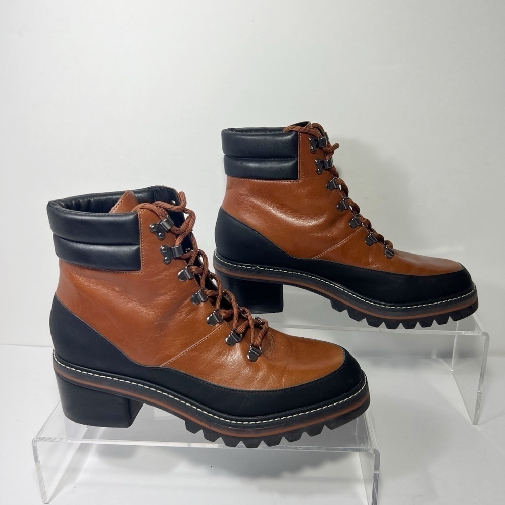 Bernardo Summit Brown Leather LaceUp Hiker Ankle Boot Block Heel Lug Sole size 9 - Picture 3 of 8